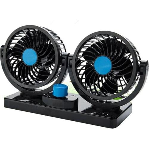 Double Head 360 Degree Rotating Car Fans Strong Wind Low Noise Car Air Conditioner Portable Auto Air Cooling Fan 12V Black