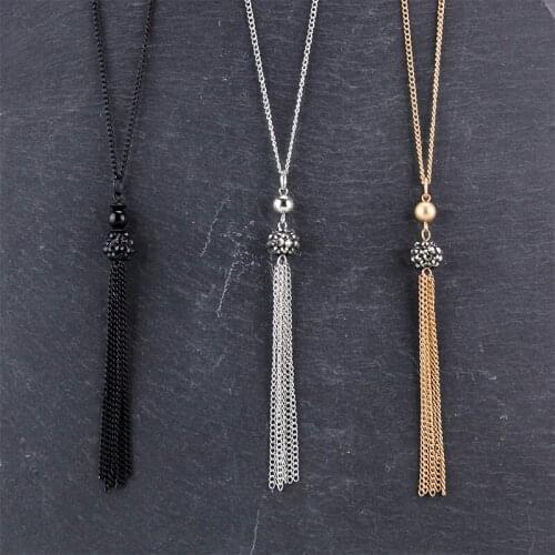 Shiny Acrylic Ball Pendants Golden Black Long Tassels Neck Chains Women Winter Vintage Sweater Necklaces Chokers Jewelry