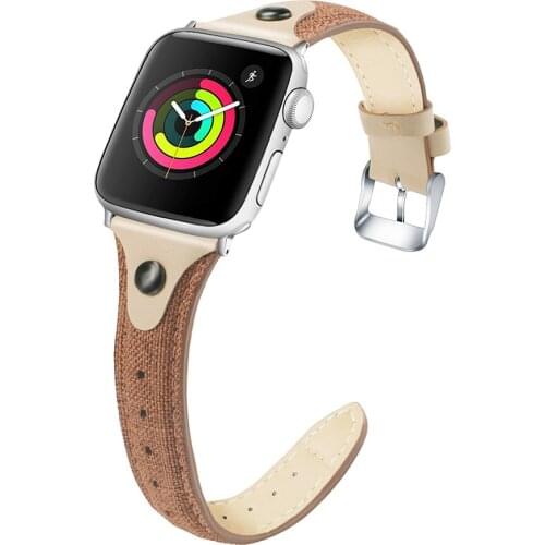 Canvas Fabric Genuine Leather Wristband for apple watch band 44 42 mm strap iwatch series 5 4 3 2 1 40mm 38 accessories bracelet