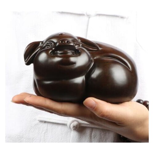 Black sandalwood carving wood solid whole wood animal smiling face piglet home decoration creative placement crafts statue