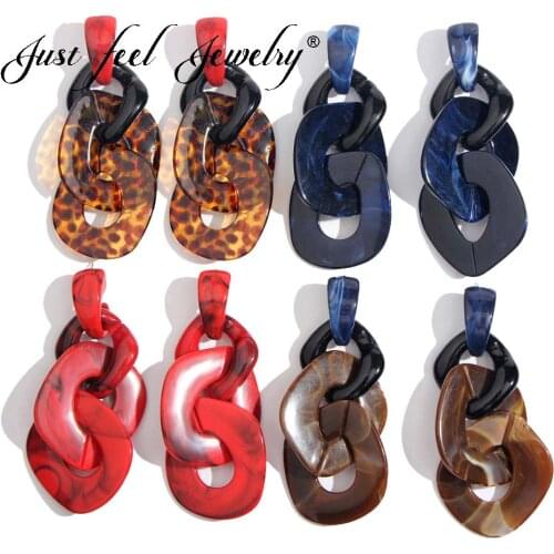 JUST FEEL 2018 Acrylic Long Dangle Earrings For Women Korean Fashion Geometric Colorful Resin Chain Drop Earring Vintage Jewelry