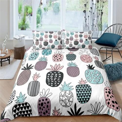 Home Living Luxury 3D Pineapple Print 2/3Pcs Soft Duvet Cover and PillowCase Kids Bedding Set Queen and King EU/US/AU Size