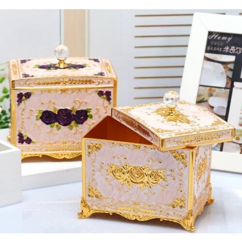 Europe metal Cosmetic storage box table jewelry storage boxes desktop organizer for home decorative Cotton swab box Z145