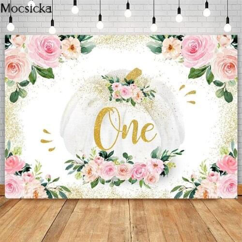Girls First Birthday Party Backdrop Pink Watercolor Flowers Golden Point Photography Background Cake Table Decoration Banner