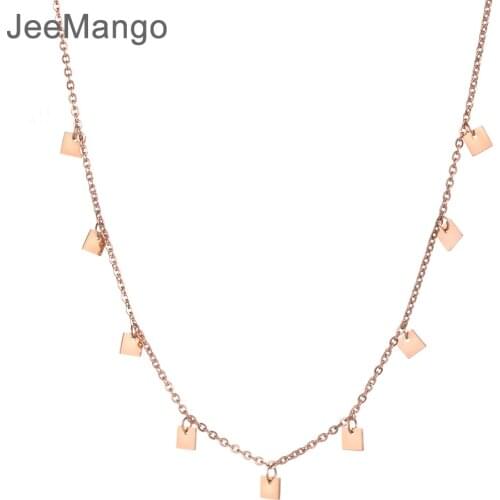 JeeMango Stainless Steel 9 Small Square Pieces Choker Necklace Rose Gold Color Charm Necklace Jewelry Fashion Gift N18274