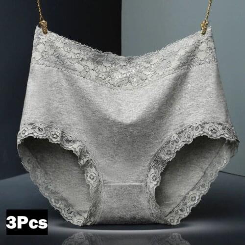 3 Pcs High Waist Underwear Womens Panties Cotton Lace Briefs Girls Lingeries Soft Seamless Underpants Sexy Panties For Women