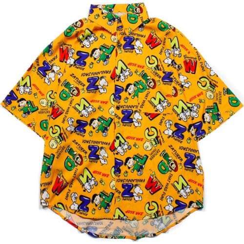 Korean And American Vintage Street Harajuku Graffiti Full Print Popular Women Casual Loose Shirt Summer New Men Fashion Top