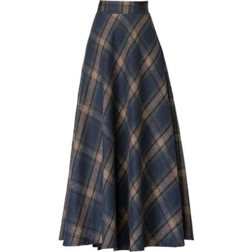England Style Red Plaid High Waist Midi Skirts Woolen Plus Size 3XL A Line Pleated 2020 Winter Women umbrella Skirts S1735