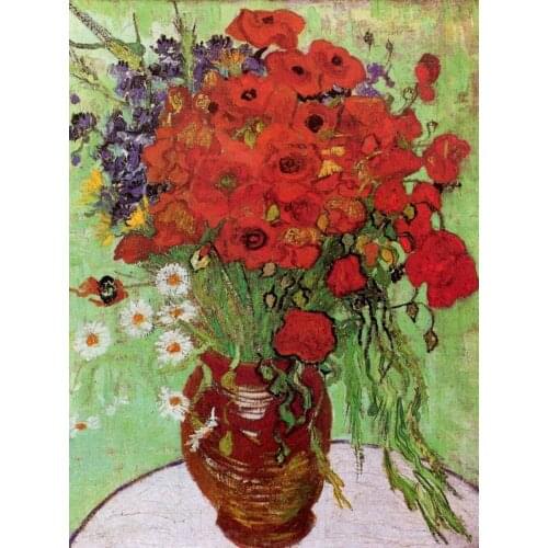 Red Poppies and Daisies, Handmade Vincent Van Gogh Art Oil Painting Reproduction Cotton Canvas Wall Art for Home Wall Decor