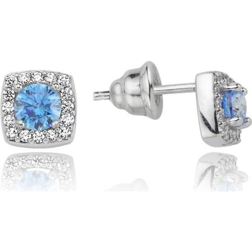 Valori Jewels 0.50 Carat, Zirconia Fancy Blue And White Round Gemstone, Rhodium Plated, Sterling Silver Earrings