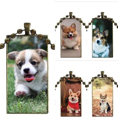 Cool Welsh Corgi Dog For Men Women Design Fashion Vintage Glass Women Rectangle Necklace Pendants