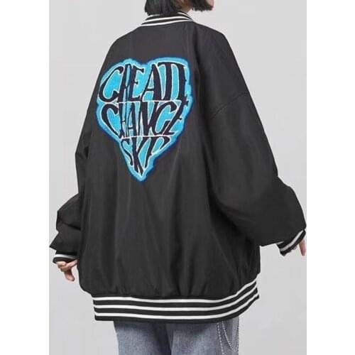 Bomber Jacket Women Baseball Uniform American Fashion Y2K Love Printed Autumn Thin Coat Harajuku Streetwear Vintage Clothing
