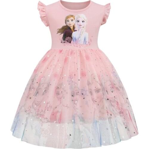 Disney Frozen Elsa 2021 Girls Summer Frozen Cartoon Baby Clothes Summer Short Sleeve Skirt Aisha Princess Dress