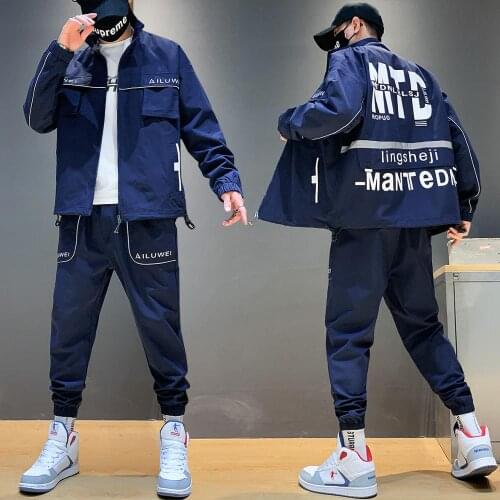 Mens casual Tracksuit suit 2020 autumn Zipper Jacket+ Loose trousers two-piece running Sportswear suit Mens Clothing Set