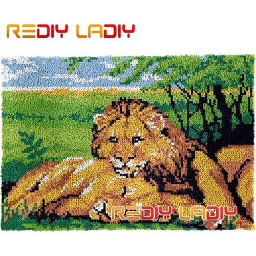 Latch Hook Rug Kits Resting Lions Plush Wall Hanging DIY Carpet Rug Chunky Yarn Arts Cushion Crocheted Floor Mat Hobby & Crafts