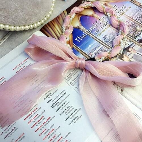 Han edition small pure and fresh and hair accessories chain pearl diamond bow hair ribbon ribbon tire sweet pure color
