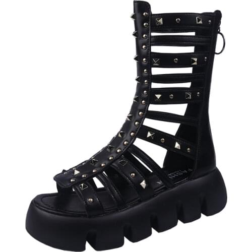 2021 Summer New Womens Shoes Thick-soled Muffin Bottom Open-toed Roman Sandals Hollow Zippered Boots Women Boots