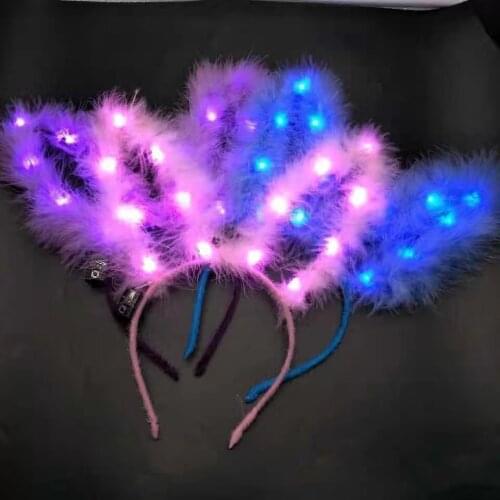 New 14 lamp flashing party feather highlight ear hair hoop stall night market scenic spot concert luminous headdress wholesale