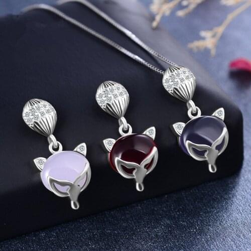 New Design 925 Sterling Silver Necklace Crystal Small Fox Cots Silver Chain Charm Charm Jewelry