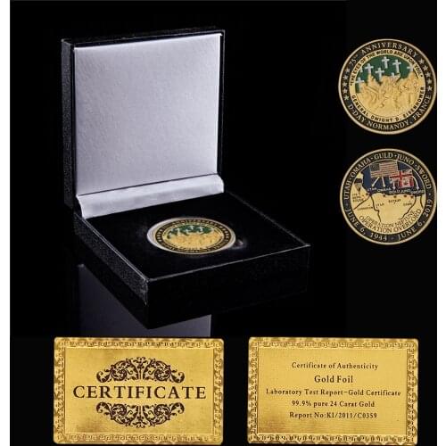 1994.6.6 WWII Gold/Silver Plated Souvenir Coin The Great War 75th Anniversary Commemorative Challenge Coin W/ Box Display
