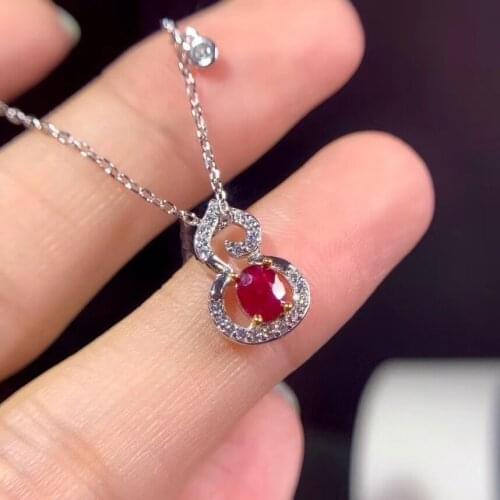 Lovely lucky gourd Natural red ruby gem Necklace natural gemstone Pendant Necklace S925 silver women girl party gift Jewelry