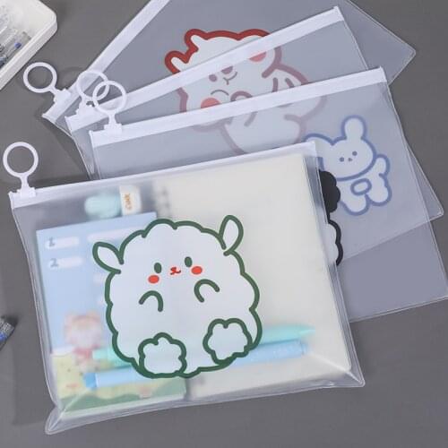 Cute Cartoon File Bag Transparent Travel Cosmetic Bag Pencil Case Storage Pouch Cute Pen Case Learning Office Supplies