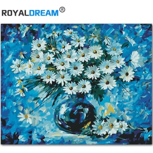 ROYALDREAM Blues Small Daisies Diy Digital Painting By Numbers Modern Wall Art Picture For Home Wall Artwork