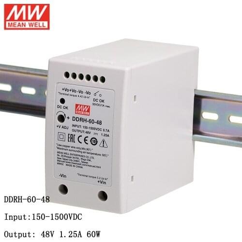 Meanwell DDRH-60-48 DIN Rail DC-DC Converter 150-1500V DC to 48V DC 1.25A 60W MEAN WELL Wide input Power Supply Transformer