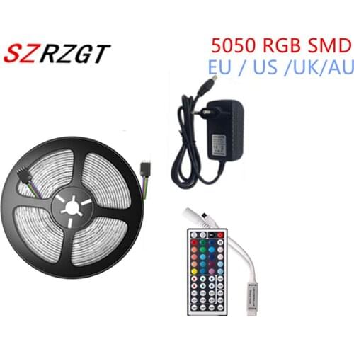 LED Strip Light RGB 5050 SMD 2835 Flexible Ribbon fita led light strip RGB 5M 10M 15M Tape Diode DC 12V+ Remote Control +Adapter