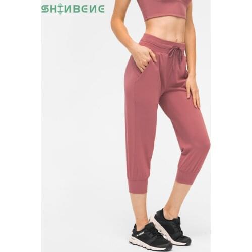 SHINBENE EVERYDAY Leisure Sport Fitness Running Cropped Joggers Women Second Skin Feel Workout Gym Capri Sweatpants with Pocket