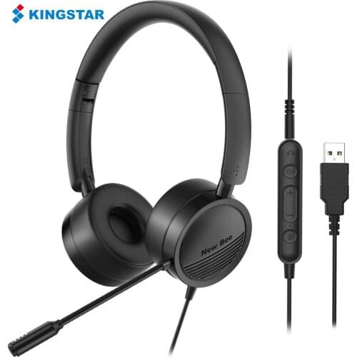 KINGSTAR USB Headset with Microphone for PC 3.5mm Business Headsets with Mic Mute Noise Cancelling for Call Center Headphones