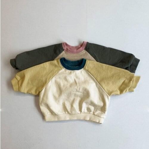 2021 Spring Autumn Korean Childrens Sweatshirt New Boys and Girls Korean Stitching Terry Sweatshirt Kids Long-sleeved T-shirt