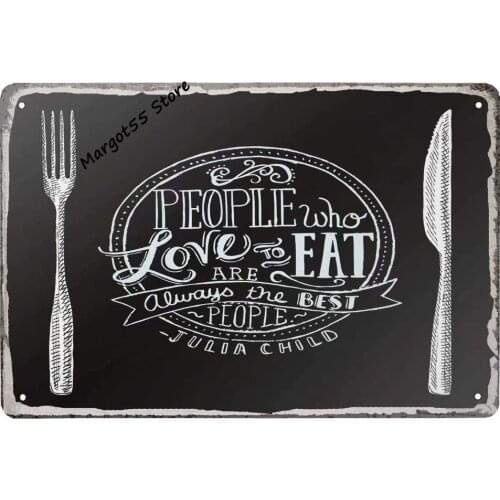 Vintage Metal Tin Sign People Love Eat Sign Metal Sign for Plaque Poster Cafe Home Bar Coffee kitchen Wall Art Gift 12 x 8 Inch