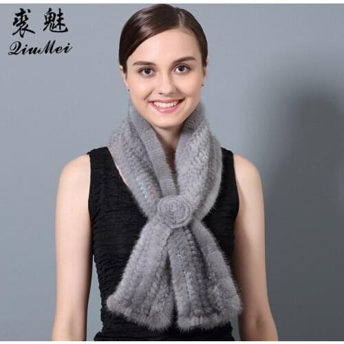 100cm Knitted Mink Scarf 2018 Womens Winter Fashion Natrual Real Mink Fur Ring Lady Warm Scarves Ladies Real Fur Scarf For Women