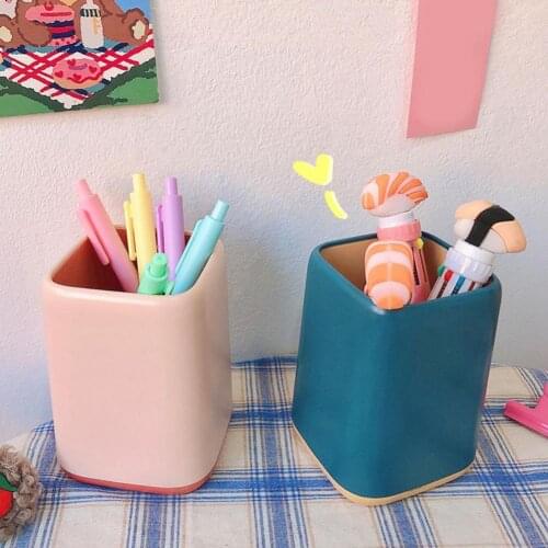 Pen Box Minimalistic Portable Plastic Two-color Stitching Desk Tidy Organizer Pen Pencil Storage Holder for Household