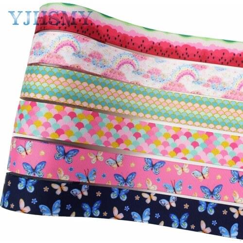 YJHSMY I-191128-2628 25mm 10yards Cartoon butterfly Thermal transfer Printed grosgrain Ribbons,Clothing DIY handmade materials