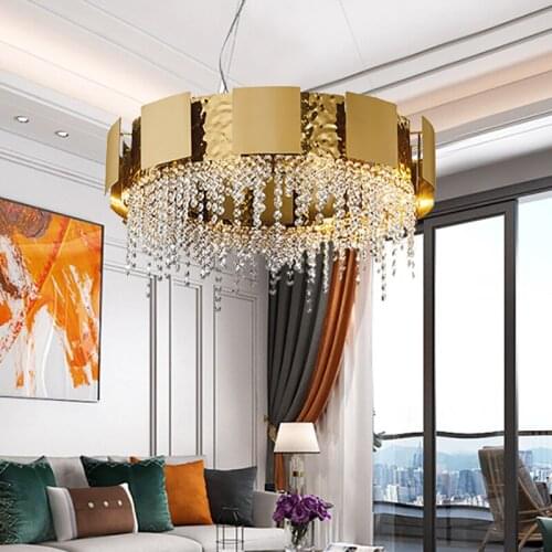 YOOGEE Luxury Creative Round Chandeliers Living room Polished Gold Chandelier Lighting Indoor Hanging Lamp Tassel Crystal Lustre