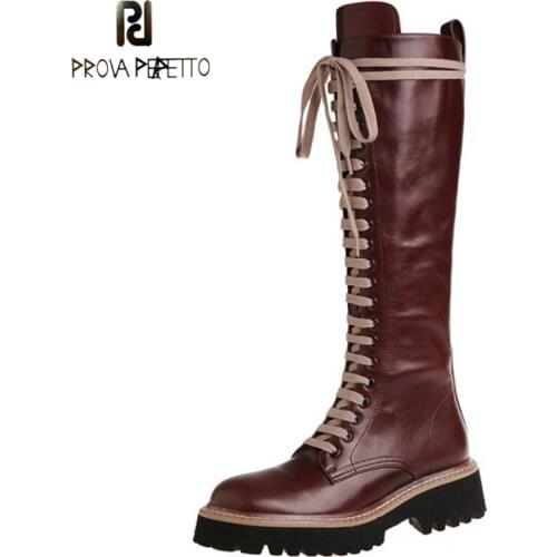 Boots Autumn and Winter New Fashion Cross Straps Round Head Side Zipper Thick-soled Long Tube Mid-heel Knight Boots Women