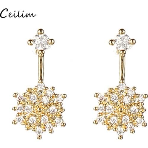 Fashion AAA Cubic Zircon Stud Earrings for Women 2019 Luxury Gold Color Geometric Round Crystal Earring Bridal Wedding Jewelry