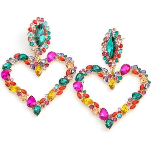 Baroque Style Multicolors Crystal Heart Women Fashion Dangle Earrings Perfect Quality Girls' Collection Earrings Accessorie