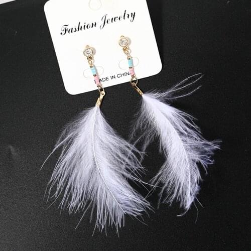 Romantic Crystal White Feather Drop Earrings For Women Long Tassel Earrings 2018 Fashion Jewelry Accessories Gift
