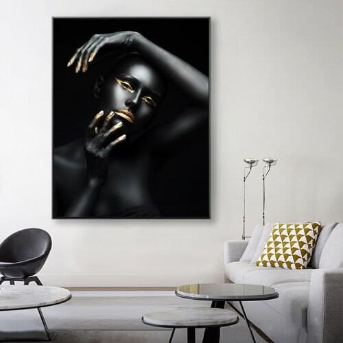 Golden Black and White Canvas African Girl Painting Nude Woman Poster Painting Scandinavian Wall Decoration for living Room