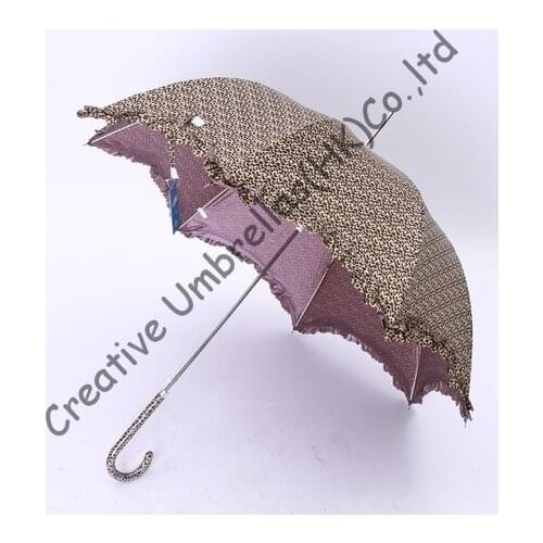Moon lacing women parasol,straight aluminum alloy umbrellas.10mm aluminum shaft and fiberglass ribs,auto open,leopard printed