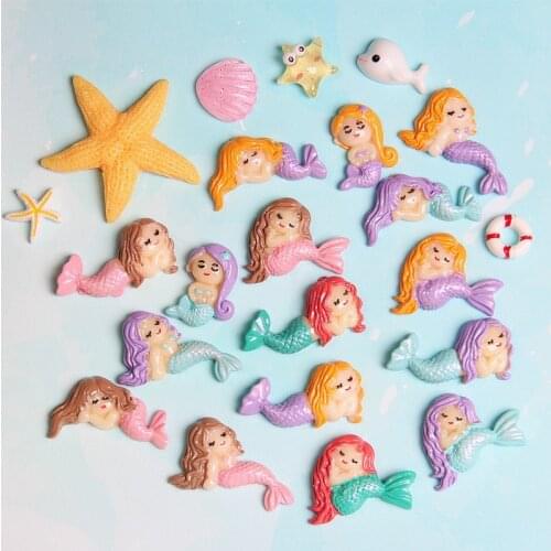 6Pcs/Lot Slime Charms Bueaty Mermaid Resin Flatback Plasticine Slime Accessories Beads Making Supplies DIY Scrapbooking Crafts