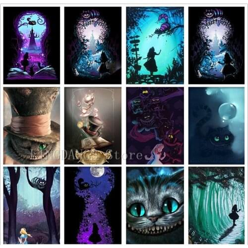 5D DIY Diamond Painting Disney Cartoon Alice In Wonderland Cheshire Cat Diamond Embroidery Mosaic Cross Stitch Home Decor Gift