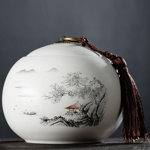 Large Capacity Tea Caddy Chinese Ceramic Portable Sealed Travel Tea Caddy Sugar Coffee Canister Thee Blikjes Kitchen Supplies E5