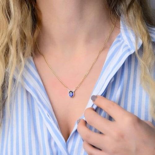 Symbol Gold Granada Gold Necklace 14k Aquablue Stone Gourmet Chain Classic Vintage Choker Pendant Gift For Women 50cm