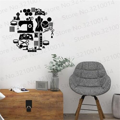 Sewing Tools Vinyl Wall Stickers Tailor Shop Decoration Scissors Clothes Stand Wall Decal Window Vinyl Murals PW308