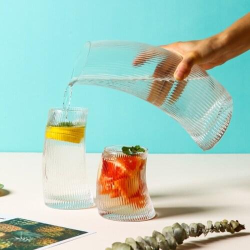 Curve Glass Cold Water Bottle Bend Kettle Transparent Large Capacity Wine Fruit Juice Drink Milk Beer Pot Mug Cup