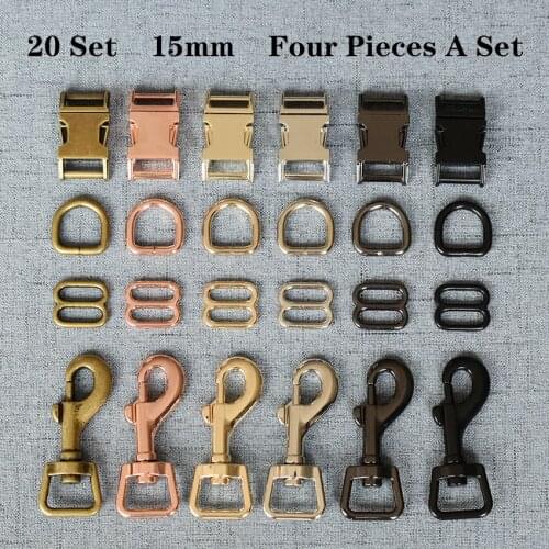 20 Sets 15mm Metal D Ring Snap Hook Adjustable Release Buckle DIY High Quality Hardwa Dog Collar and Leash Accessories 4JT15mmB